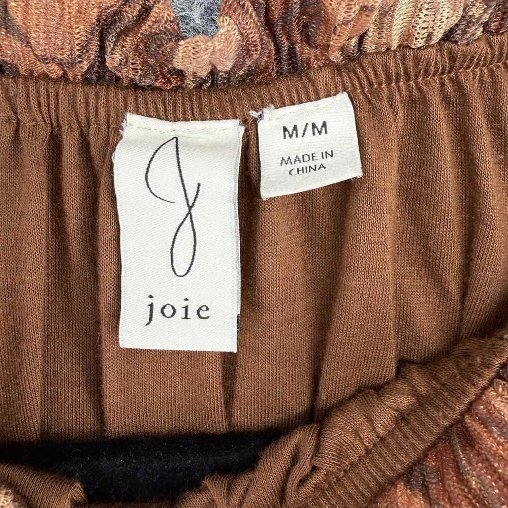 Joie Smocked Metallic Sheer Blouse Brown Boho Indie Top Womens Medium - Picture 4 of 11